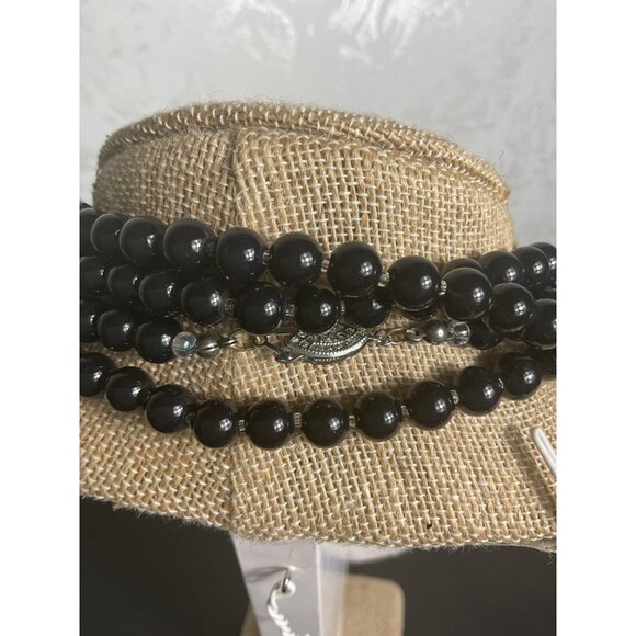 Vintage Black Beaded Multi-Strand Necklace - Picture 2 of 2
